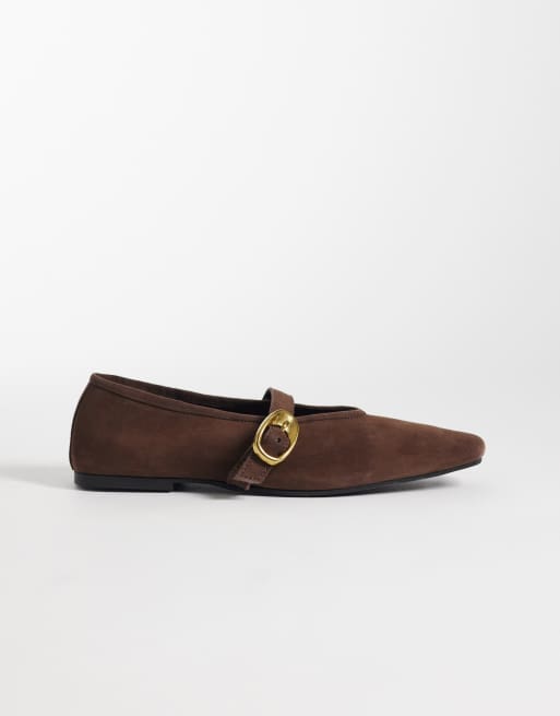 ASOS DESIGN - Lava - Mary Jane ballerina's van premium suède in chocoladebruin, 3 van 4
