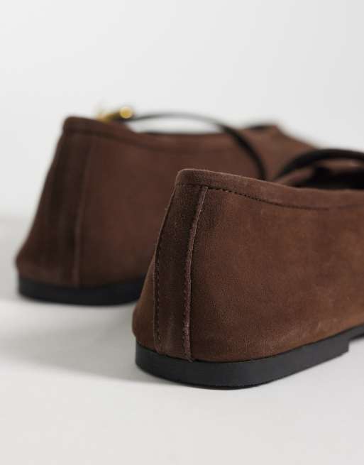 ASOS DESIGN - Lava - Mary Jane ballerina's van premium suède in chocoladebruin, 4 van 4
