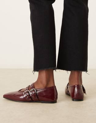 Asos Design Lava Premium Chisel Toe Mary Jane Ballets In Red