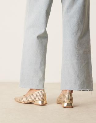 Asos Design Lavinia Heeled Ballet Shoes In Gold