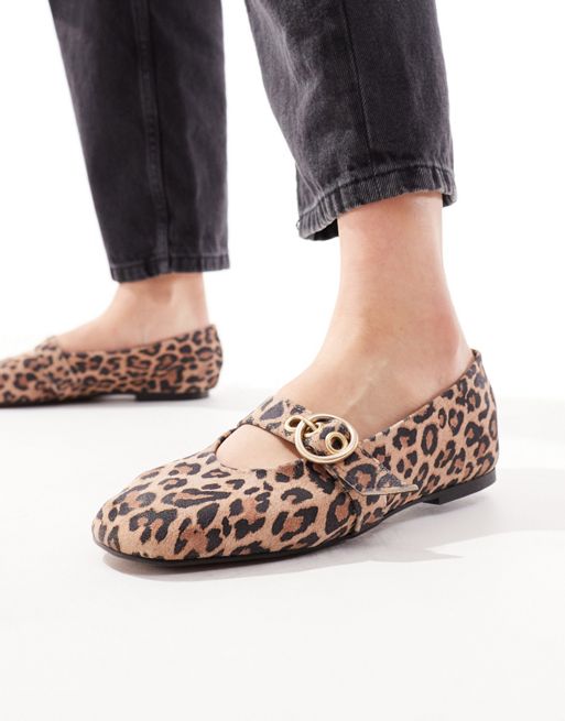 ASOS DESIGN Lavish Premium Leather Mary jane ballet flats in leopard
