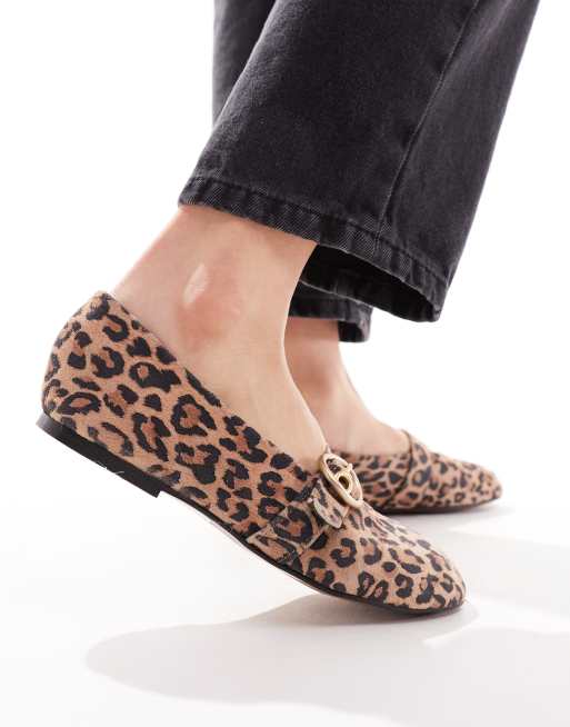 ASOS DESIGN Lavish Premium Leather Mary jane ballet flats in leopard