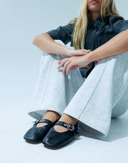 ASOS DESIGN - Lavish - Premium leren Mary Jane ballerina's in zwart