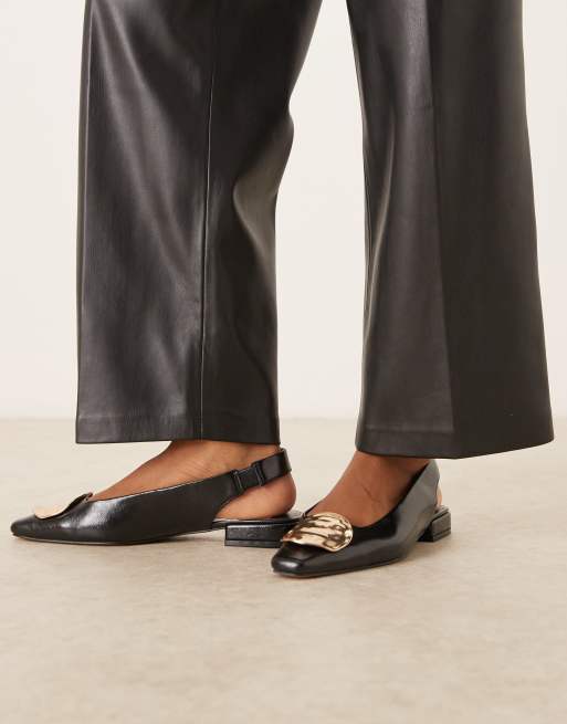 ASOS DESIGN Lavish trim detail slingback ballet flats in black, 4 of 4