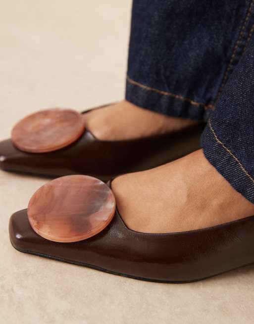 ASOS DESIGN Lavish trim detail slingback ballet flats in chocolate, 2 of 4