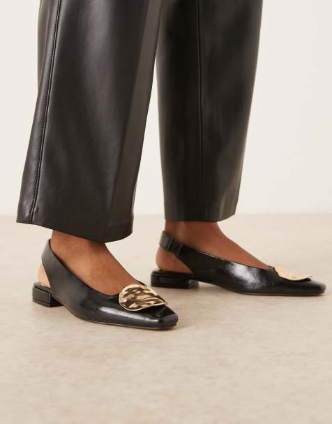 ASOS DESIGN Lavish trim detail slingback ballets in black - view 1