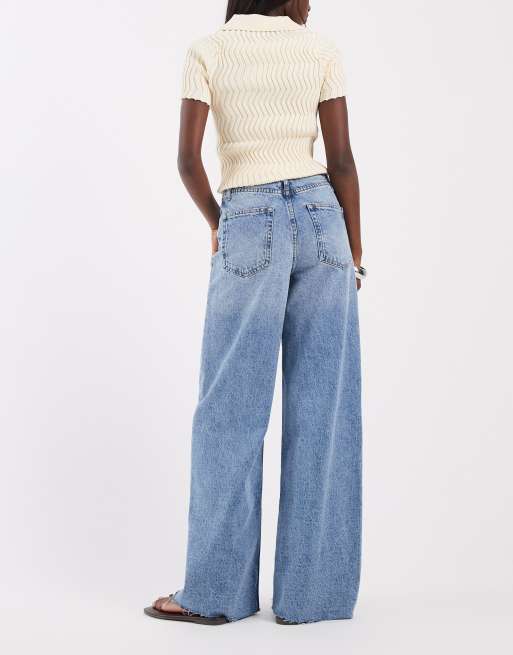 ASOS DESIGN - Lavtaljede jeans med lige ben og råt taljebånd i blå vask, 3 af 5