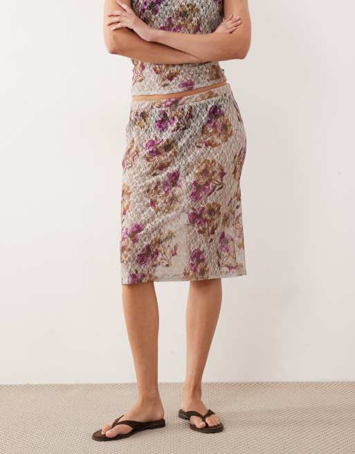 ASOS DESIGN - Lavtaljet knælang nederdel med blonder og antikt blomsterprint - Del af sæt, 2 af 5