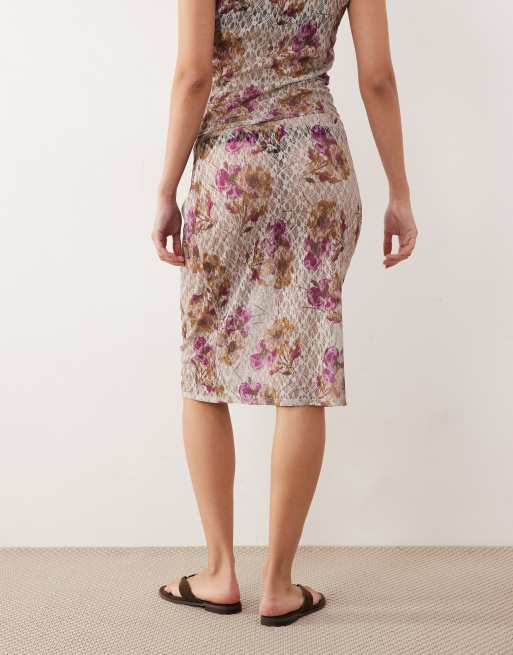 ASOS DESIGN - Lavtaljet knælang nederdel med blonder og antikt blomsterprint - Del af sæt, 5 af 5