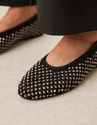 Asos Design Lawn Embellished Ballets In Black
