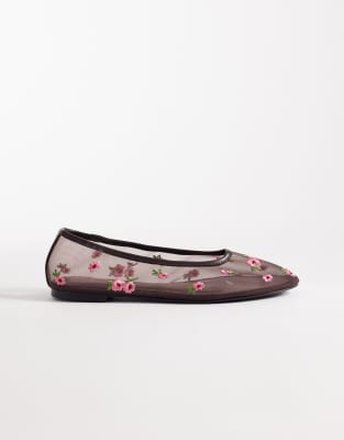  Lawn floral ballets in chocolate mesh