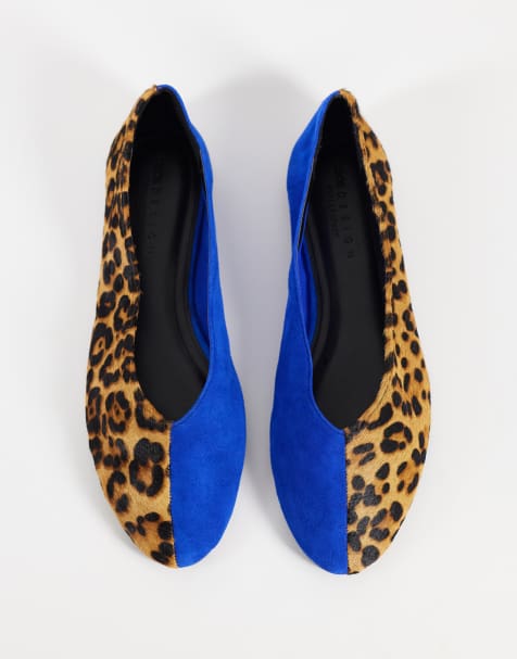 ASOS DESIGN Lawn premium hair on leather and suede ballets is cobalt and leopard - view 1