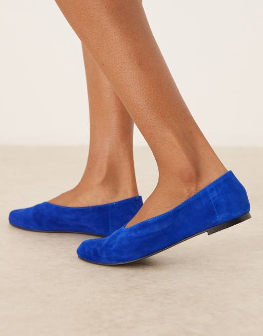ASOS DESIGN Lawn premium suede ballet flats in cobalt blue, 3 of 4