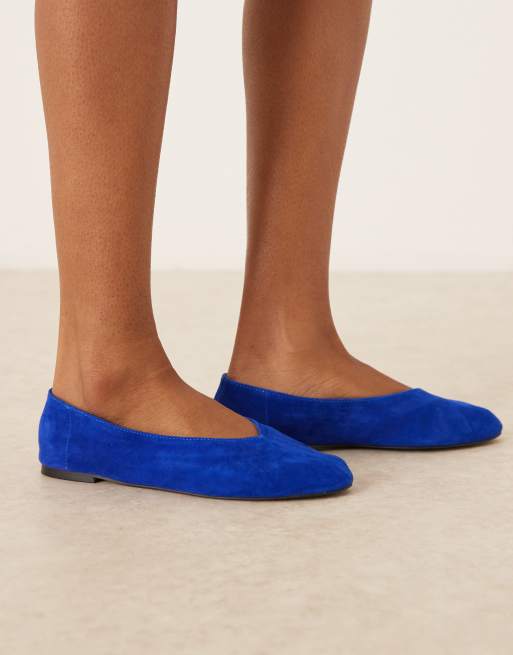 ASOS DESIGN Lawn premium suede ballet flats in cobalt blue, 4 of 4
