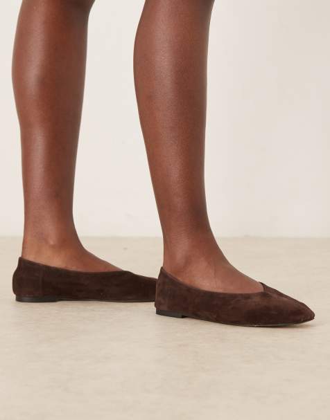 ASOS DESIGN Lawn premium suede ballets in chocolate - view 1