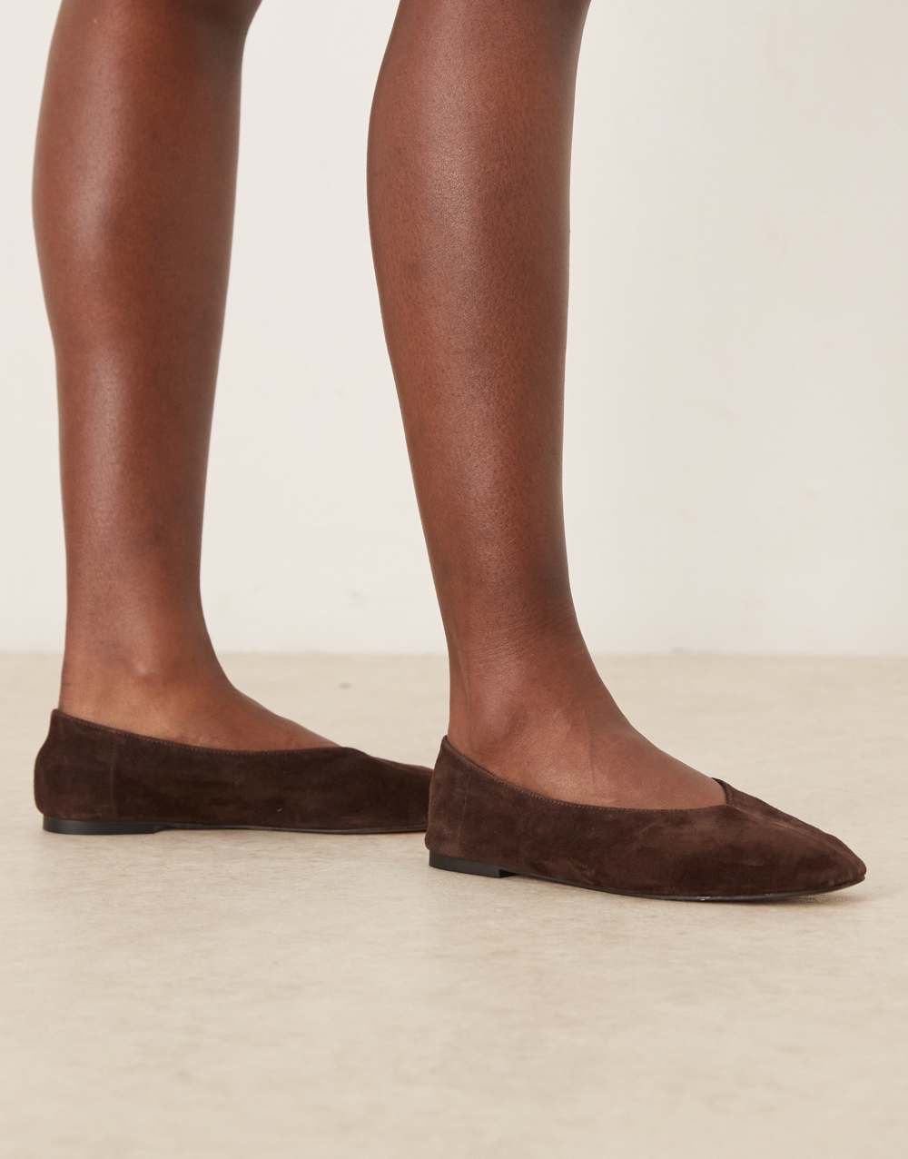 ASOS DESIGN Lawn premium suede ballets in chocolate