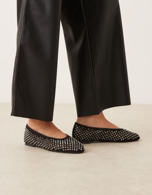 ASOS DESIGN - Lawn - Verzierte Ballerinas in Schwarz