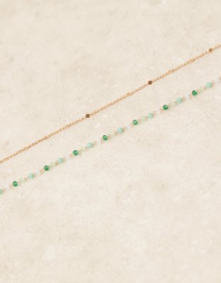 Asos Design Layered Belly Chain With Green Beaded Design