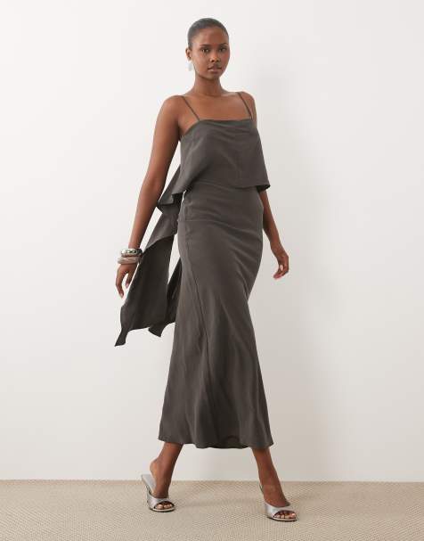 ASOS DESIGN layered cami satin maxi dress in chocolate brown - view 1