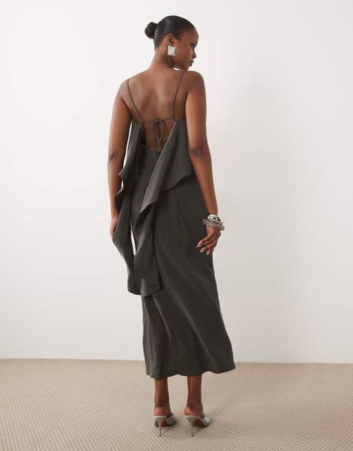 ASOS DESIGN layered cami satin maxi dress in chocolate brown, 2 of 4