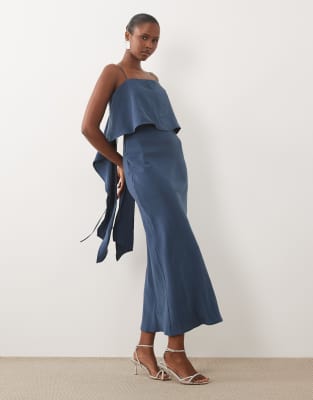 Asos Design Layered Cami Satin Midaxi Dress In Blue
