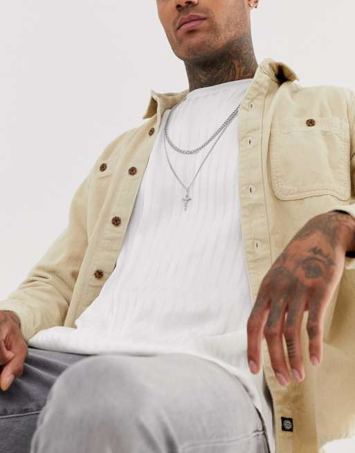 ASOS DESIGN layered chain necklace with cross in silver tone , 3 of 4