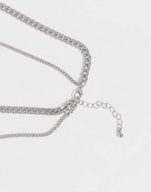 ASOS DESIGN layered chain necklace with cross in silver   , 4 of 4