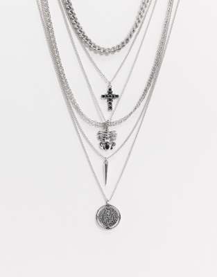 ASOS DESIGN  Packung mehrerer silberfarbig polierter Halsketten mit Anhängern Silber