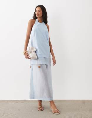 Asos Design Layered Halter Neck Column Midi Dress In Blue