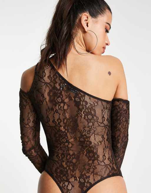 ASOS DESIGN layered lace bodysuit in brown