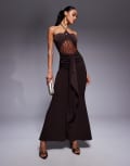 [ASOS DESIGN] ASOS DESIGN layered lace detail halter maxi dress-Brown 8 Brown