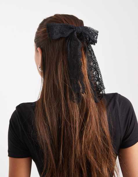 ASOS DESIGN layered lace hair bow clip in black - view 1