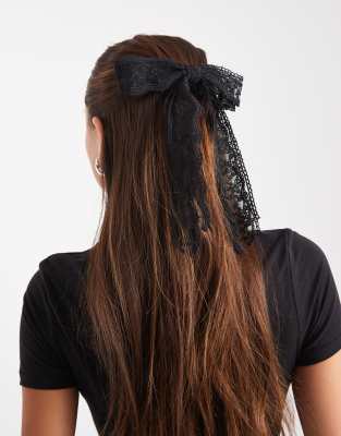 Asos Design Layered Lace Hair Bow Clip In Black