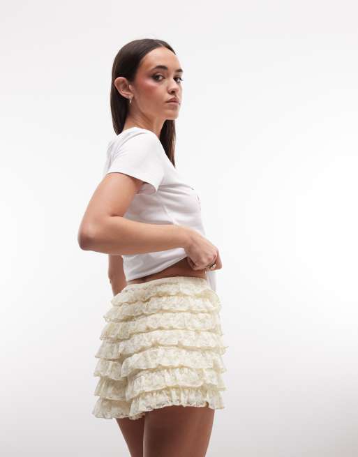 ASOS DESIGN layered lace ruffle micro shorts in buttermilk, 4 of 5