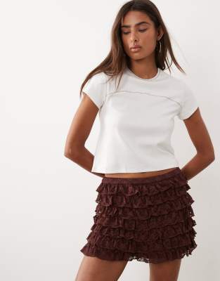 Asos Design Layered Lace Ruffle Micro Shorts In Brown