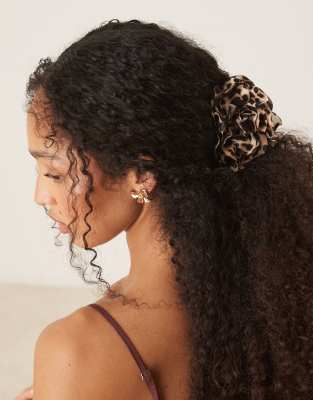 Asos Design Layered Leopard Print Hair Claw-brown In Brown