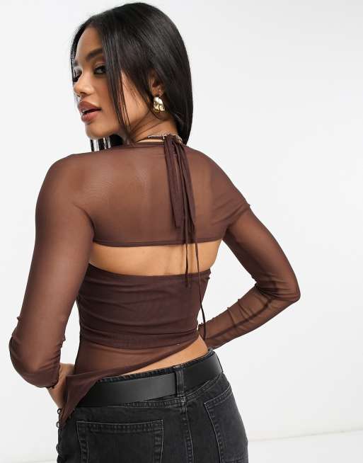 Chocolate Sheer Halter Crop Top