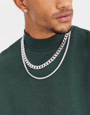 ASOS DESIGN layered neck chain in silver tone - ASOS Price Checker