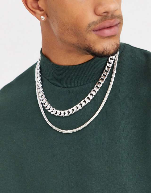 ASOS DESIGN layered neck chain in silver tone