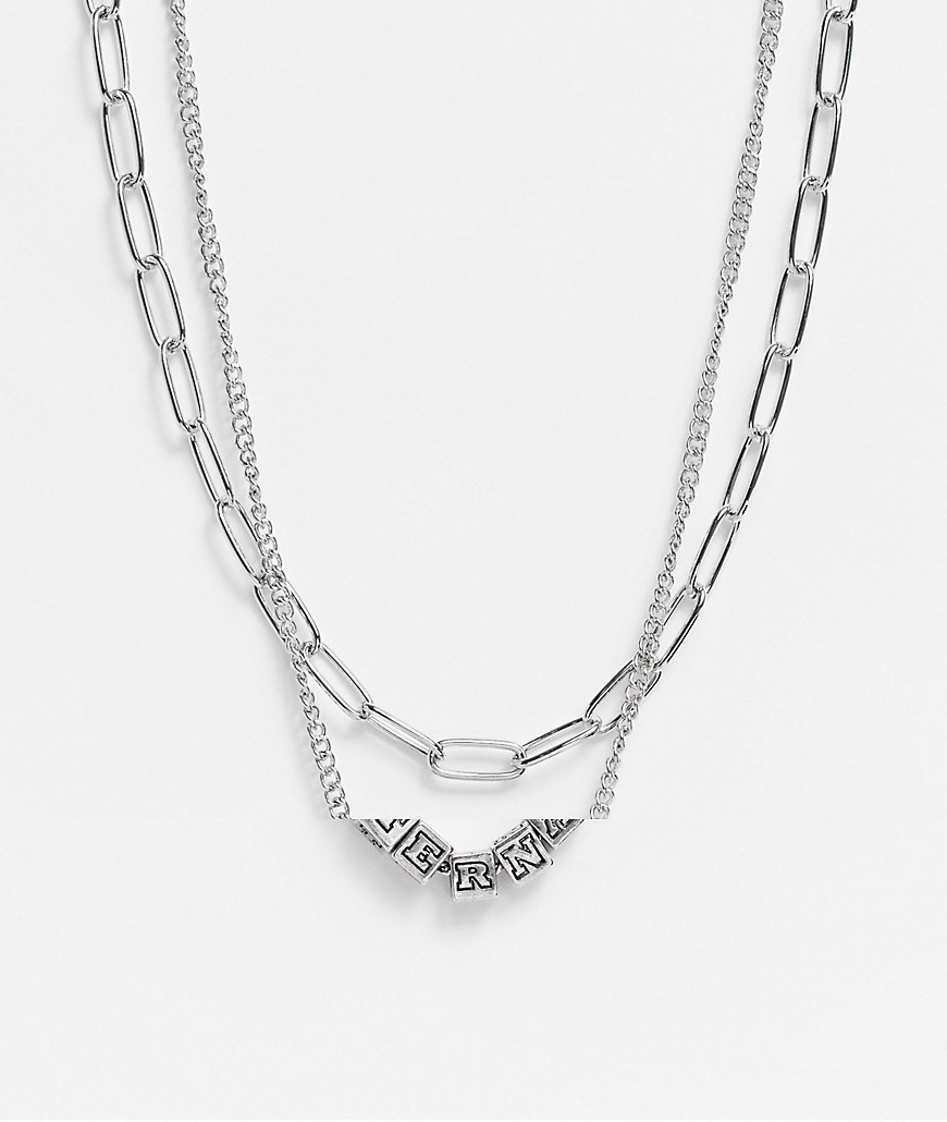ASOS DESIGN layered neckchain pack with eternal message in silver tone