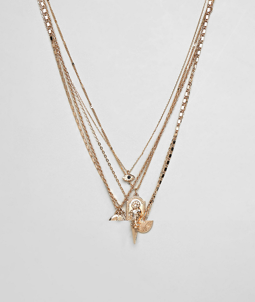 ASOS DESIGN layered necklace with mixed pendants in gold tone