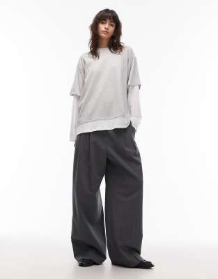 Asos Design Layered Oversized Long Sleeve T-shirt In Gray