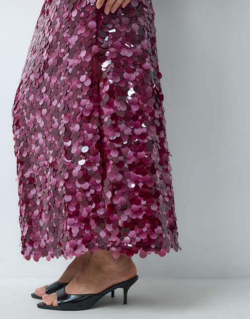 ASOS DESIGN layered sequin midi skirt in berry, 5 of 5
