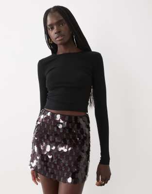 Asos Design Layered Sequin Mini Skirt In Brown