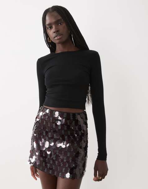 ASOS DESIGN layered sequin mini skirt in chocolate - view 1