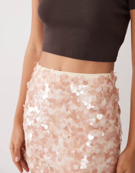 ASOS DESIGN layered sequin mini skirt in cream, 5 of 5
