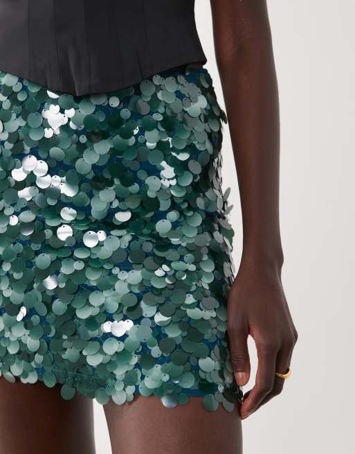 ASOS DESIGN layered sequin mini skirt in green, 2 of 5