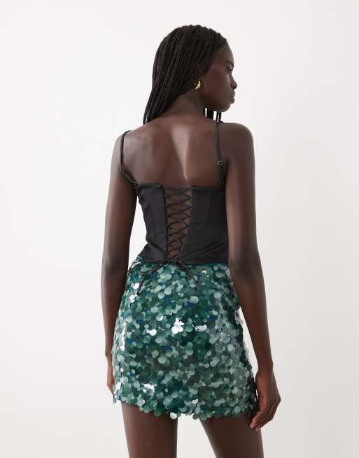 ASOS DESIGN layered sequin mini skirt in green, 3 of 5