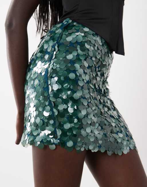 ASOS DESIGN layered sequin mini skirt in green, 4 of 5