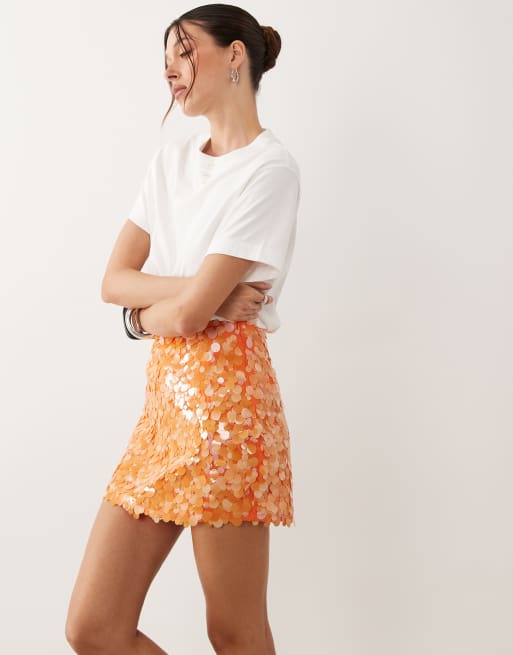 ASOS DESIGN layered sequin mini skirt in orange, 5 of 5